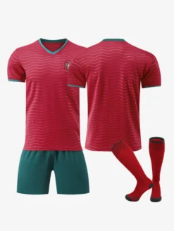 Maillot domicile de l'équipe du Portugal 2026 ensemble 3 pièces personnalisé à manches courtes rouge et vert vêtements de sport pour adultes et enfants