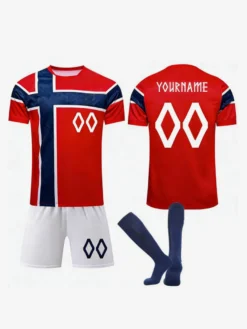 Maillot domicile de l'équipe nationale de Norvège 2026 manches personnalisées ensemble 3 pièces pour adultes et enfants