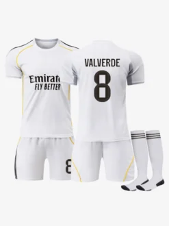25/26 Maillot Domicile du Club de Football No.1 Courtois No.7 VINI JR No.9 Mbappé No.8 Valverde No.10 Modrić Ensemble 3 Pièces