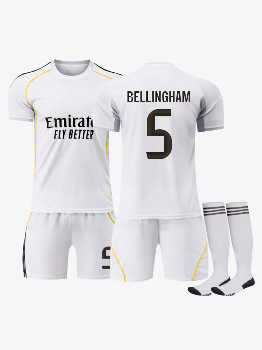 25/26 Maillot Domicile du Club de Football No.1 Courtois No.7 VINI JR No.9 Mbappé No.8 Valverde No.10 Modrić Ensemble 3 Pièces