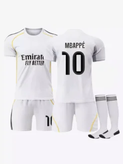 25/26 Maillot Domicile du Club de Football No.1 Courtois No.7 VINI JR No.9 Mbappé No.8 Valverde No.10 Modrić Ensemble 3 Pièces
