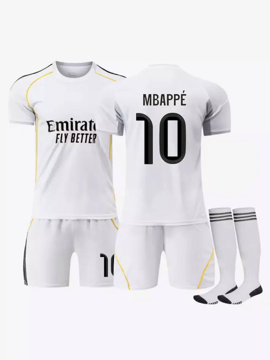 25/26 Maillot Domicile du Club de Football No.1 Courtois No.7 VINI JR No.9 Mbappé No.8 Valverde No.10 Modrić Ensemble 3 Pièces