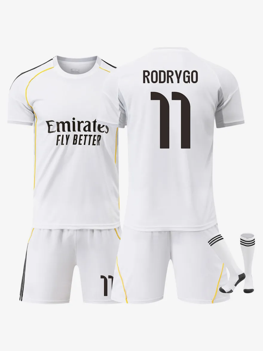 25/26 Maillot Domicile du Club de Football No.1 Courtois No.7 VINI JR No.9 Mbappé No.8 Valverde No.10 Modrić Ensemble 3 Pièces