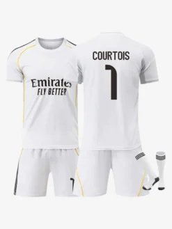 25/26 Maillot Domicile du Club de Football No.1 Courtois No.7 VINI JR No.9 Mbappé No.8 Valverde No.10 Modrić Ensemble 3 Pièces
