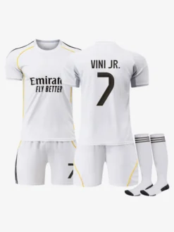 25/26 Maillot Domicile du Club de Football No.1 Courtois No.7 VINI JR No.9 Mbappé No.8 Valverde No.10 Modrić Ensemble 3 Pièces