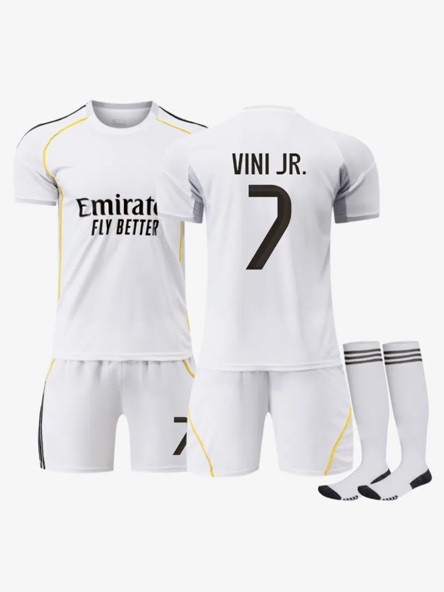 25/26 Maillot Domicile du Club de Football No.1 Courtois No.7 VINI JR No.9 Mbappé No.8 Valverde No.10 Modrić Ensemble 3 Pièces