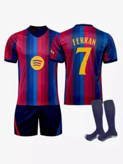 Maillot domicile du FC Barcelone n° 26/27 Lamine Yamal (n° 10) Pedri (n° 8). Ensemble 3 pièces. Vêtements de football pour adultes et enfants Ligue des Champions.