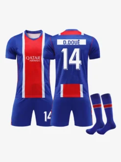 Maillot domicile du PSG Ligue des Champions 26/27 n° 14 DOUE n° 17 VITINHA n° 10 DEMBELE kit 3 pièces pour adultes et enfants