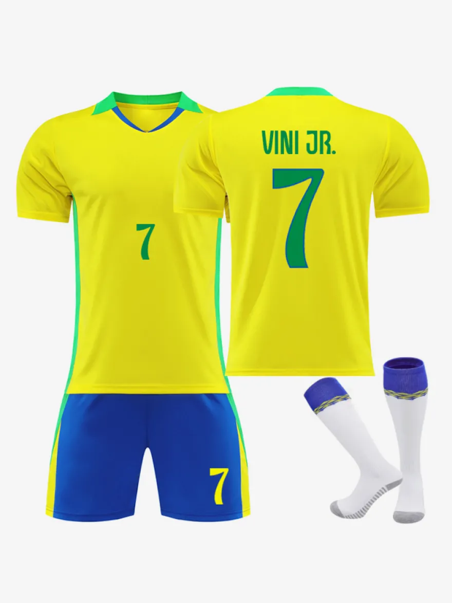 Maillot domicile à manches courtes 3 pièces de l'équipe nationale Vini.JR n° 11 Rodrygo n° 7 25/26