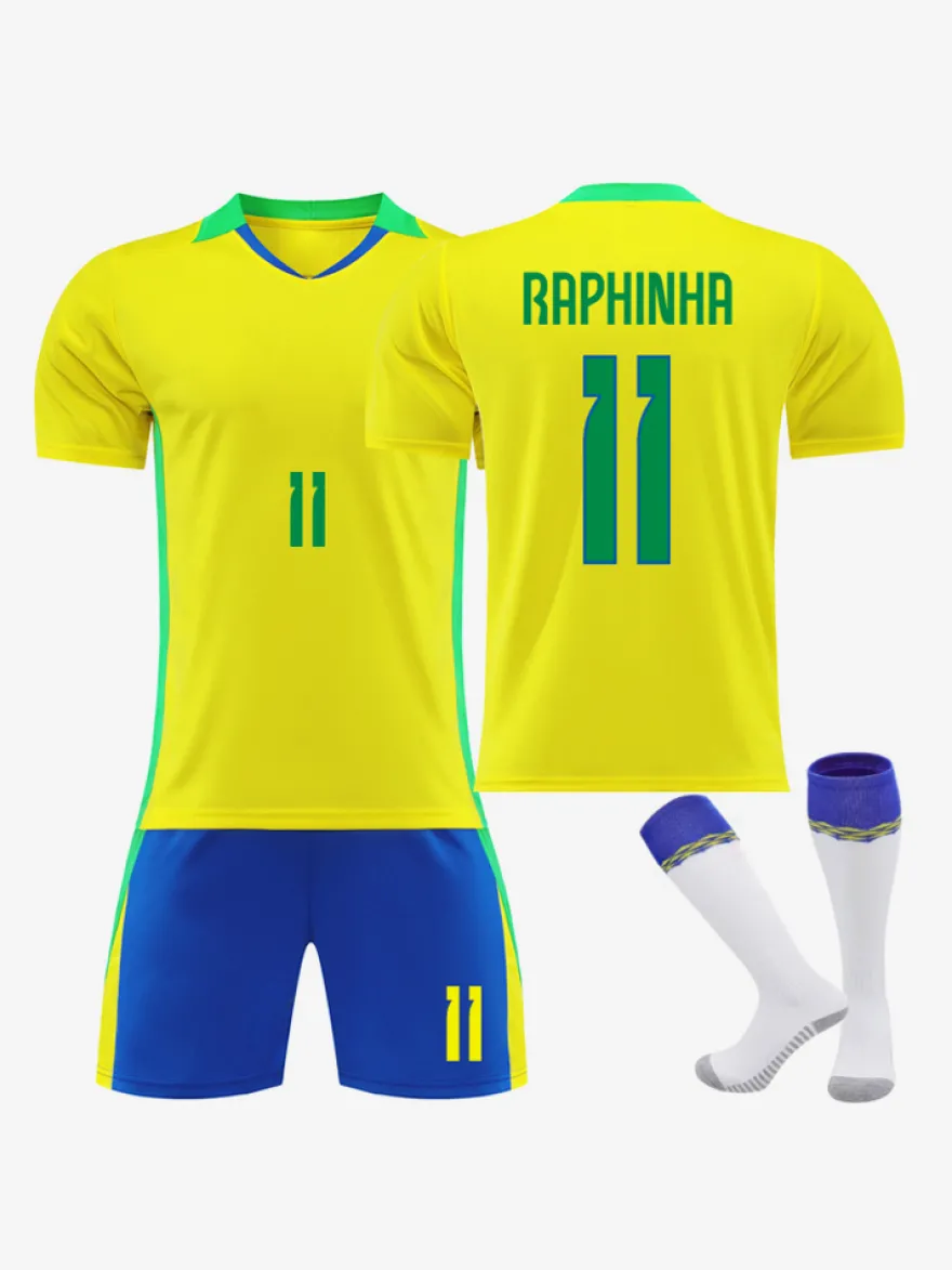 Maillot domicile à manches courtes 3 pièces de l'équipe nationale Vini.JR n° 11 Rodrygo n° 7 25/26