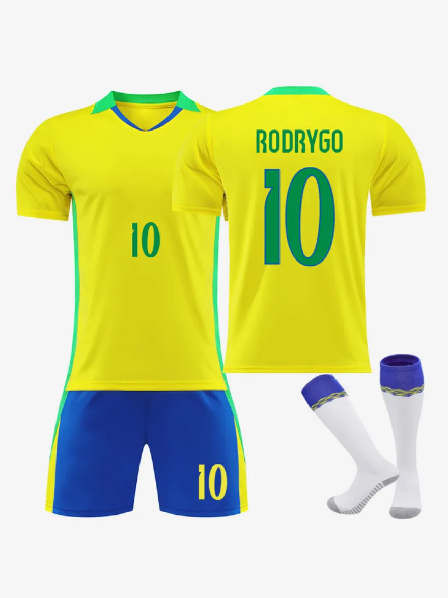 Maillot domicile à manches courtes 3 pièces de l'équipe nationale Vini.JR n° 11 Rodrygo n° 7 25/26