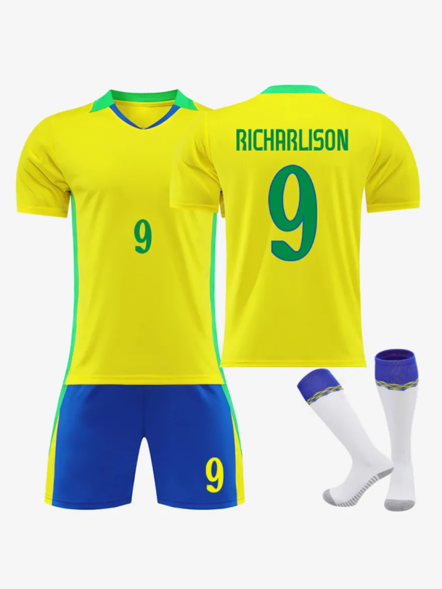 Maillot domicile à manches courtes 3 pièces de l'équipe nationale Vini.JR n° 11 Rodrygo n° 7 25/26