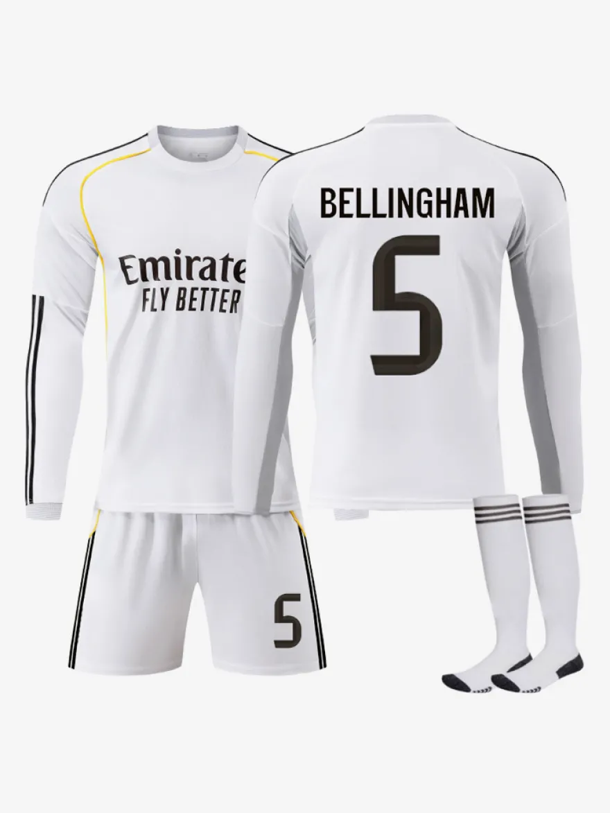 Maillot domicile manches longues 25/26 du club de football n° 10 Mbappé n° 7 Vini. JR ensemble 3 pièces