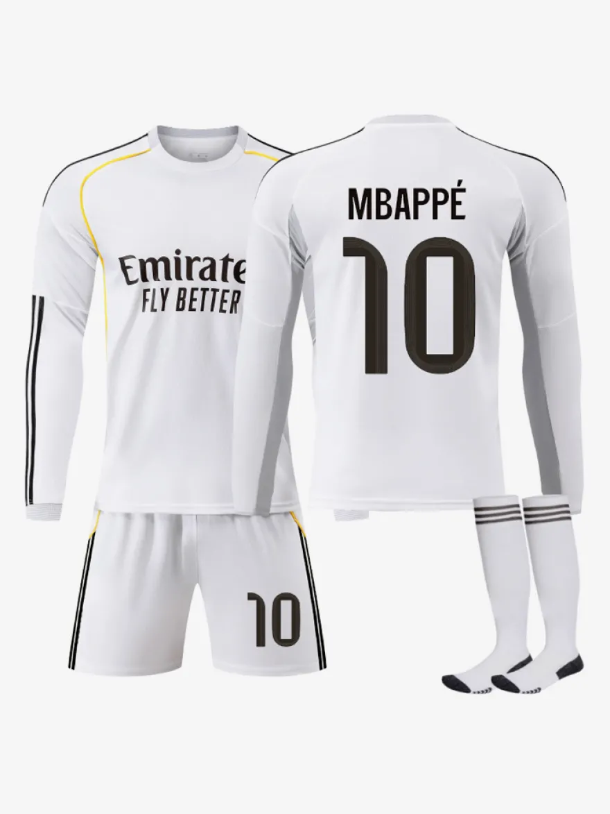 Maillot domicile manches longues 25/26 du club de football n° 10 Mbappé n° 7 Vini. JR ensemble 3 pièces