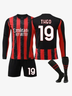 Maillot domicile à manches longues rayé rouge et noir 25/26 du club de football 14 Modrić ensemble 3 pièces