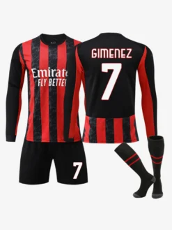 Maillot domicile à manches longues rayé rouge et noir 25/26 du club de football 14 Modrić ensemble 3 pièces
