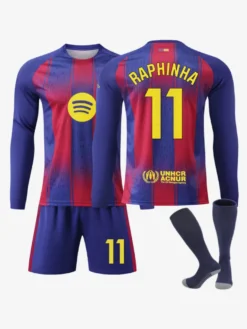 Maillot domicile manches longues 25/26 du club de football ensemble 3 pièces n° 10 Yamal n° 9 Lewandowski n° 8 Pedri n° 14 Rashford