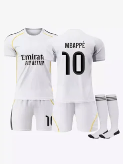 Maillot domicile Mbappé 25/26 n°10 à manches courtes ensemble 3 pièces pour adultes et enfants