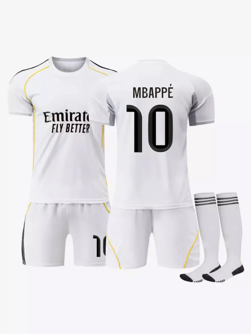 Maillot domicile Mbappé 25/26 n°10 à manches courtes ensemble 3 pièces pour adultes et enfants