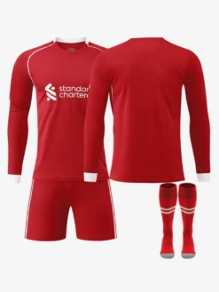 Maillot domicile personnalisé à manches longues du club de football 25/26 ensemble 3 pièces rouge