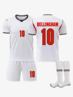 Maillot domicile 3 pièces de l'équipe d'Angleterre de football 2026 n° 9 Kane et n° 4 Rice pour adultes et enfants