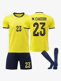 Maillot domicile Équateur 2026 n° 23 Caicedo manches courtes tenue de football 3 pièces pour adultes et enfants