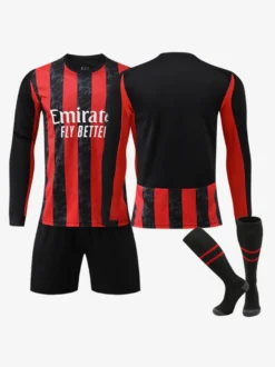 Maillot domicile rouge et noir à manches longues 25/26 Football Club ensemble 3 pièces personnalisé