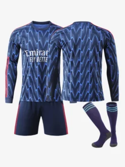 Maillot extérieur de football 25/26 à manches longues pour adultes et enfants ensemble 3 pièces bleu foncé personnalisé