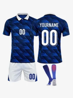 Maillot France 2026 personnalisé bleu, Ensemble de Football Domicile avec Short et Chaussettes pour Adultes et Enfants, 3 Pièces