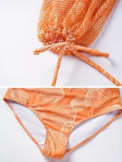 Maillots de bain bleus chics à lacets col en V manches longues bouffantes