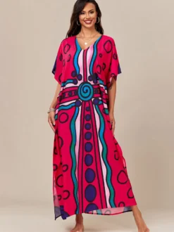 Maillots de bain de plage oversize à manches courtes et col en V style athlétique bleu foncé