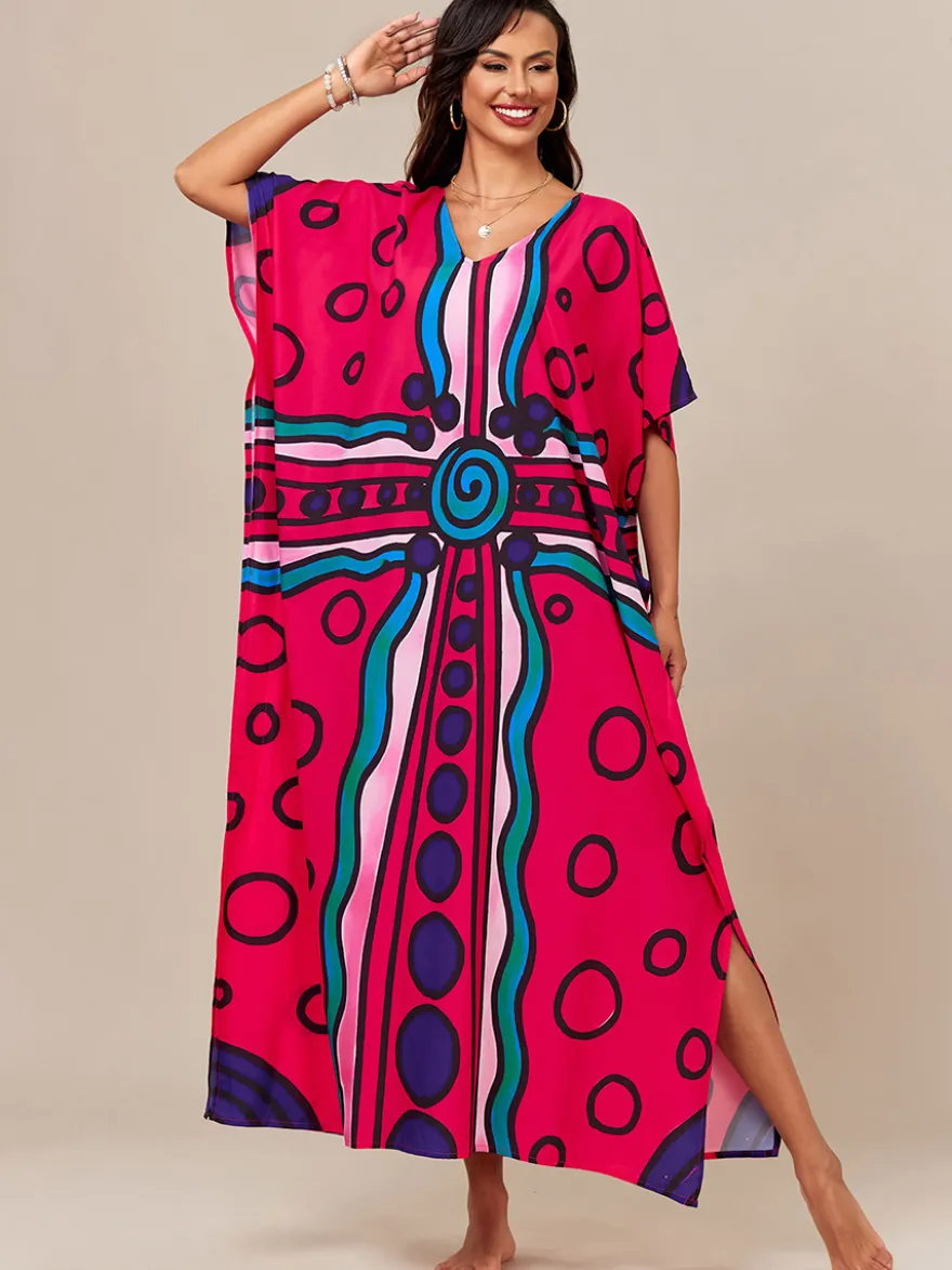 Maillots de bain de plage oversize à manches courtes et col en V style athlétique bleu foncé