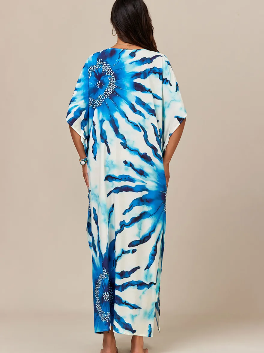 Maillots de bain de plage oversize à manches courtes et col en V style athlétique bleu foncé