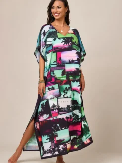 Maillots de bain de plage oversize à manches courtes et col en V style athlétique bleu foncé
