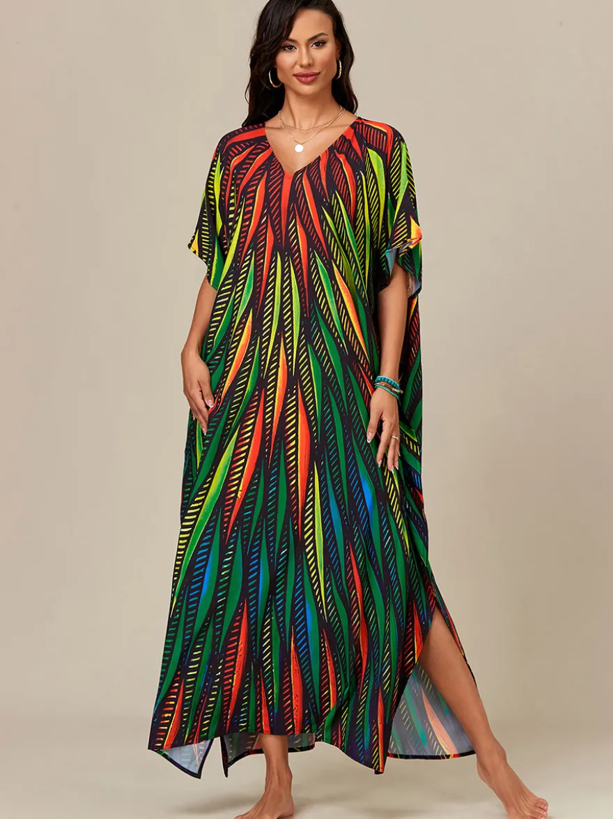 Maillots de bain de plage oversize à manches courtes et col en V style athlétique bleu foncé