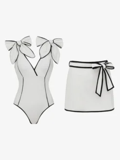 Maillots de bain paréos vêtements pour femmes ensemble maillot de bain blanc sexy à nœuds col en V sans manches
