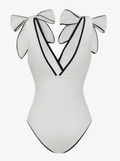 Maillots de bain paréos vêtements pour femmes ensemble maillot de bain blanc sexy à nœuds col en V sans manches