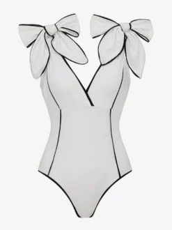 Maillots de bain paréos vêtements pour femmes ensemble maillot de bain blanc sexy à nœuds col en V sans manches