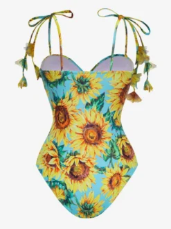 Maillots de bain paréos vêtements pour femmes ensemble maillot de bain jaune à imprimé floral rétro bretelles décolleté