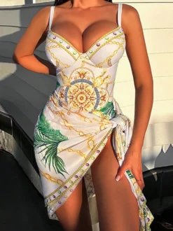 Maillots De Bain Une Pièce Femmes Imprimé Noir Col En V Été Sexy