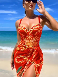 Maillots De Bain Une Pièce Femmes Imprimé Noir Col En V Été Sexy