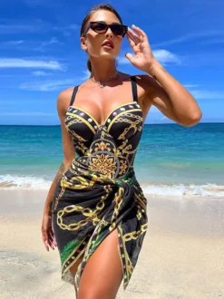 Maillots De Bain Une Pièce Femmes Imprimé Noir Col En V Été Sexy