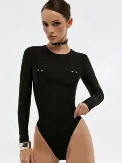 Maillots de bain une pièce pour femmes détails métalliques blancs col bijou maillots de bain d'été pour la plage