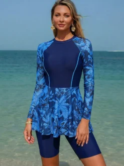 Maillots de bain une pièce pour femmes bleu marine foncé imprimé col rond maillots de bain d'été sexy