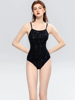 Maillots de bain une pièce pour femmes noirs et argentés maillots de bain sexy d'été
