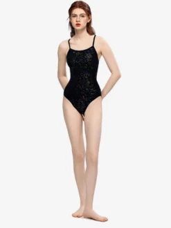 Maillots de bain une pièce pour femmes noirs et argentés maillots de bain sexy d'été