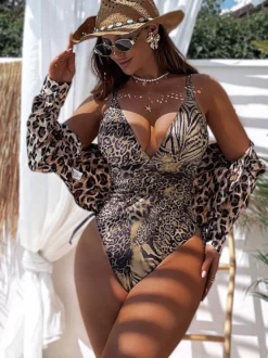 Maillots de bain une pièce pour femmes imprimé léopard bretelles découpées maillots de bain d'été pour la plage