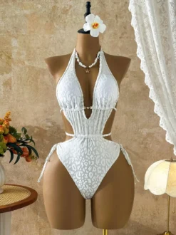 Maillots de bain une pièce pour femmes bleus col en V sexy été