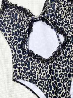 Maillots de bain une pièce pour femmes imprimé léopard bretelles découpées décolleté maillots de bain sexy d'été