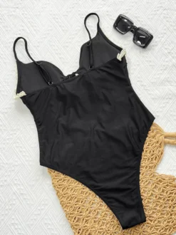 Maillots de bain une pièce pour femmes imprimé léopard bretelles découpées décolleté maillots de bain sexy d'été